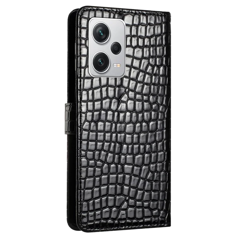 Voor Xiaomi Redmi Note 12 Pro 5G / Poco X5 Pro 5G / Redmi Note 12 Pro Speed 5G Anti-Drop Telefoonhoesje Crocodile-structuur PU Leren Portemonnee Cover met Riempje - Zwart