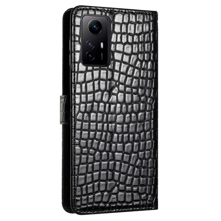 Pour Xiaomi Redmi Note 12S 4G Étui en cuir PU Texture crocodile Support portefeuille avec sangle - Noir