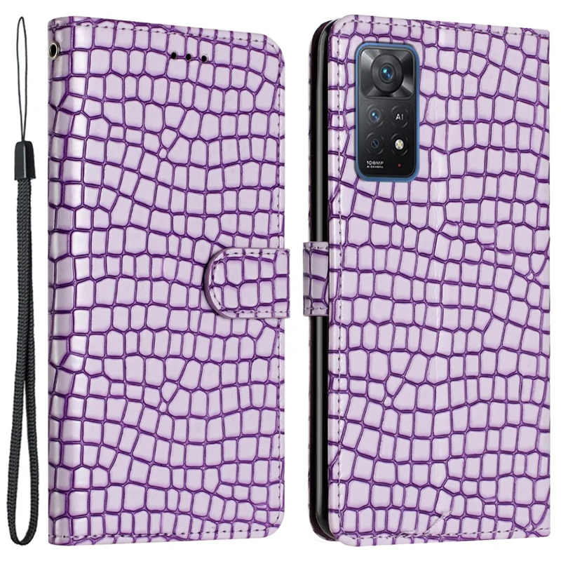 Leather Phone Case for Xiaomi Redmi Note 11 Pro 5G (Qualcomm) / Note 11 Pro 4G (MediaTek) / Note 12 Pro 4G , Crocodile Texture Stand Wallet Cover - Purple