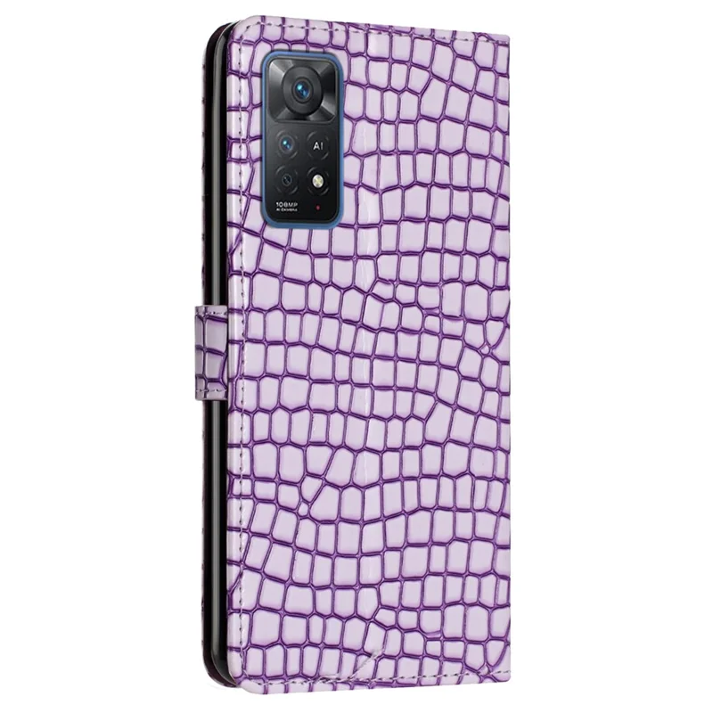 Leather Phone Case for Xiaomi Redmi Note 11 Pro 5G (Qualcomm) / Note 11 Pro 4G (MediaTek) / Note 12 Pro 4G , Crocodile Texture Stand Wallet Cover - Purple