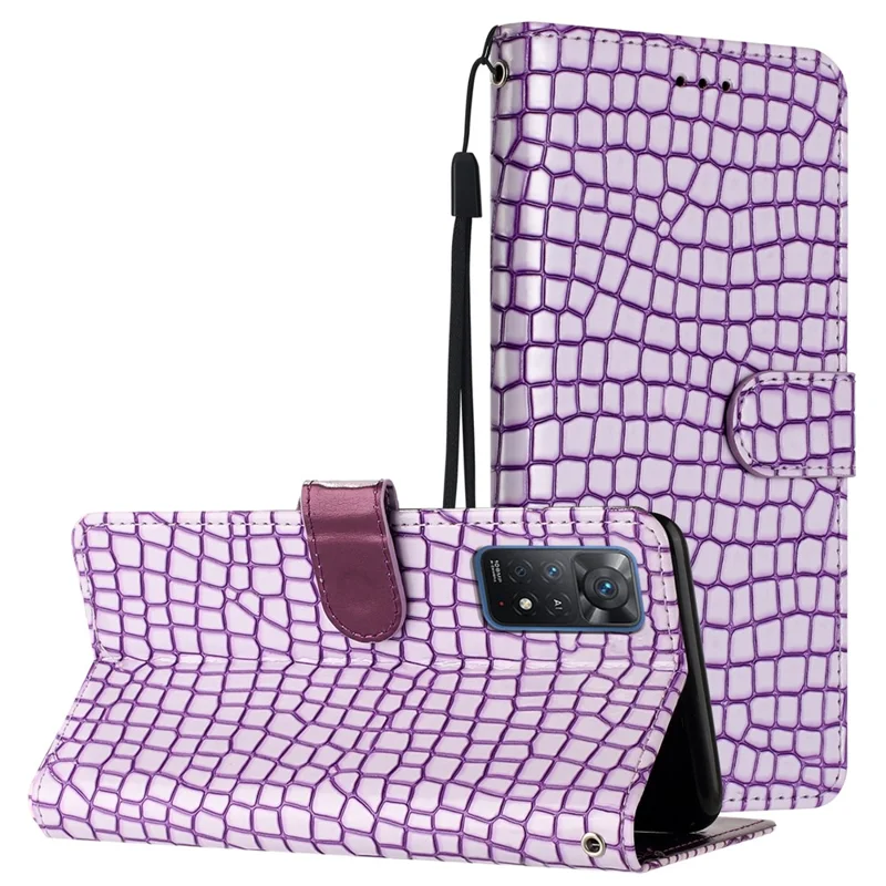 Leather Phone Case for Xiaomi Redmi Note 11 Pro 5G (Qualcomm) / Note 11 Pro 4G (MediaTek) / Note 12 Pro 4G , Crocodile Texture Stand Wallet Cover - Purple
