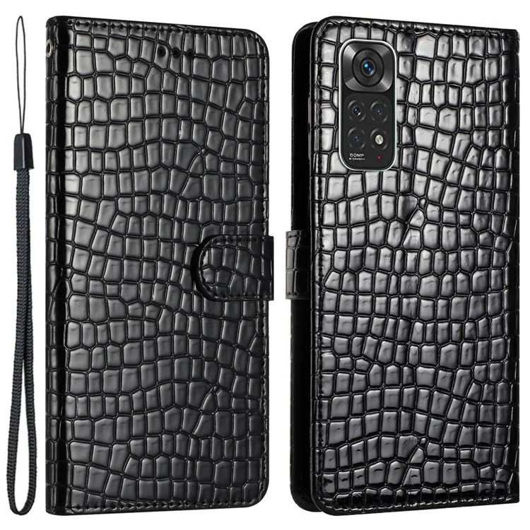 Кожаный чехол-бумажник для Xiaomi Redmi Note 11S 4G/Note 11 4G (Qualcomm) , с текстурой под крокодиловую кожу, подставка для телефона - черный