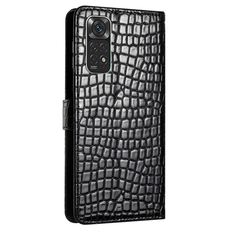 Кожаный чехол-бумажник для Xiaomi Redmi Note 11S 4G/Note 11 4G (Qualcomm) , с текстурой под крокодиловую кожу, подставка для телефона - черный
