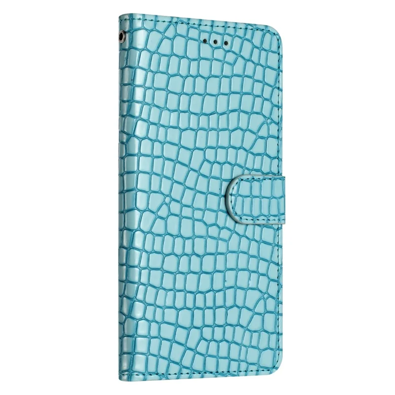 For Oppo A74 5G / A54 5G / A93 5G Cellphone Guard Stand Cover Crocodile Texture Leather Wallet Case with Strap - Sky Blue