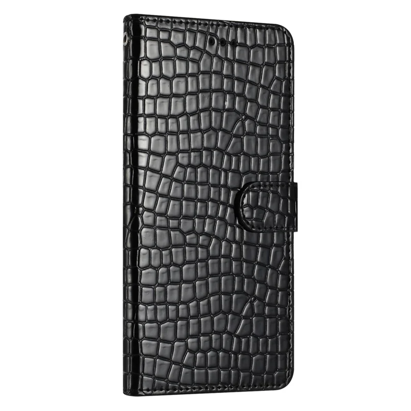 For Samsung Galaxy S21 4G / 5G Well-protected Stand Cover Crocodile Texture Leather Wallet Phone Case with Strap - Black