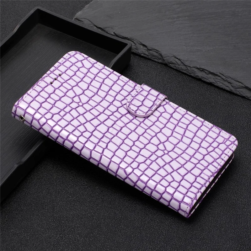 For Samsung Galaxy S21 4G / 5G Well-protected Stand Cover Crocodile Texture Leather Wallet Phone Case with Strap - Purple