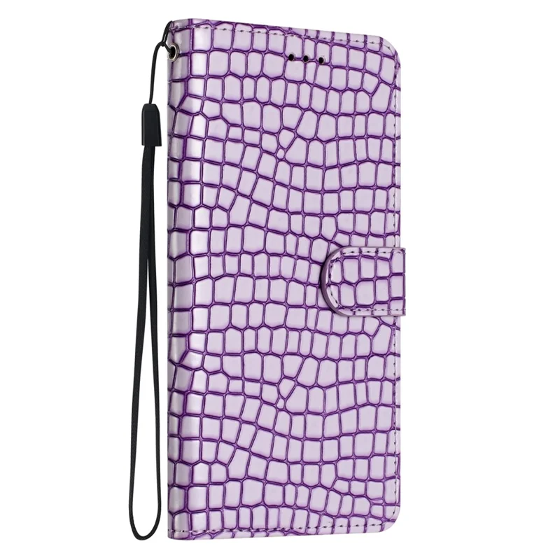 For Samsung Galaxy S21 4G / 5G Well-protected Stand Cover Crocodile Texture Leather Wallet Phone Case with Strap - Purple