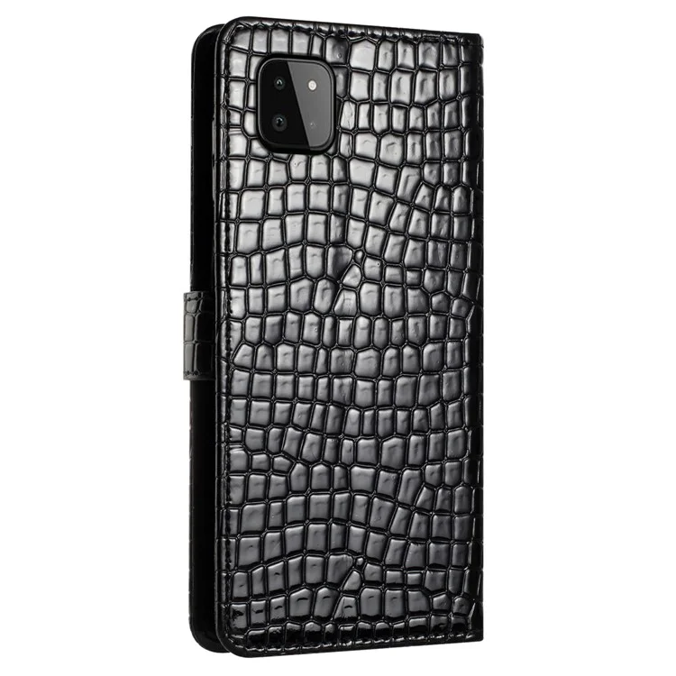Para Samsung Galaxy A22 5G (Versão UE) Capa de Telefone de Carteira de Couro Texture Crocodile Stand Flip Cover com Alça - Preto