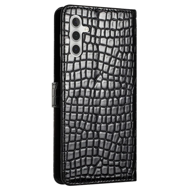 Pour Samsung Galaxy A13 4G Stand Cover Wallet Design Anti-fall Crocodile Texture Leather Phone Case with Strap - Black