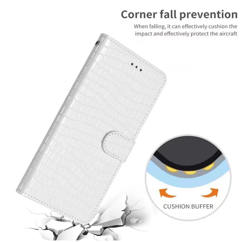 For Samsung Galaxy A40 Full Protection Stand Cover Crocodile Texture Leather Wallet Phone Case with Strap - White