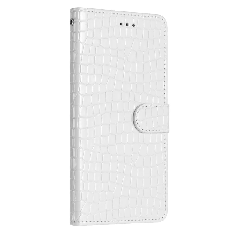 For Samsung Galaxy A40 Full Protection Stand Cover Crocodile Texture Leather Wallet Phone Case with Strap - White