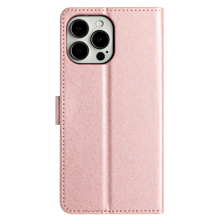 Защитный чехол для iPhone 15 Pro Max, PU кожа + TPU шелковистая текстура, чехол-кошелек с подставкой и ремешком - розовое золото