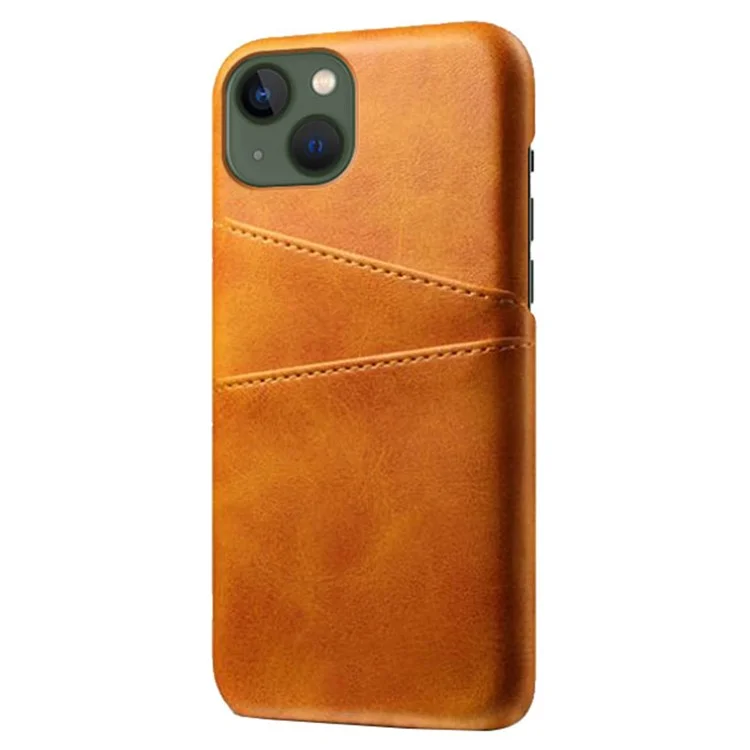 Dual Card Slots Phone Cover für iPhone 15 Plus, Anti-Kratzer PU-Leder beschichtete PC-Schutzhülle - Orange