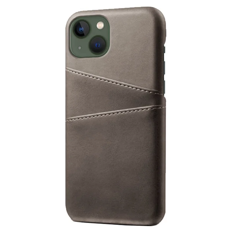 Dual Card Slots Phone Cover for iPhone 15 Plus, Anti-scratch PU Leather Coated PC Protective Back Case - Grey