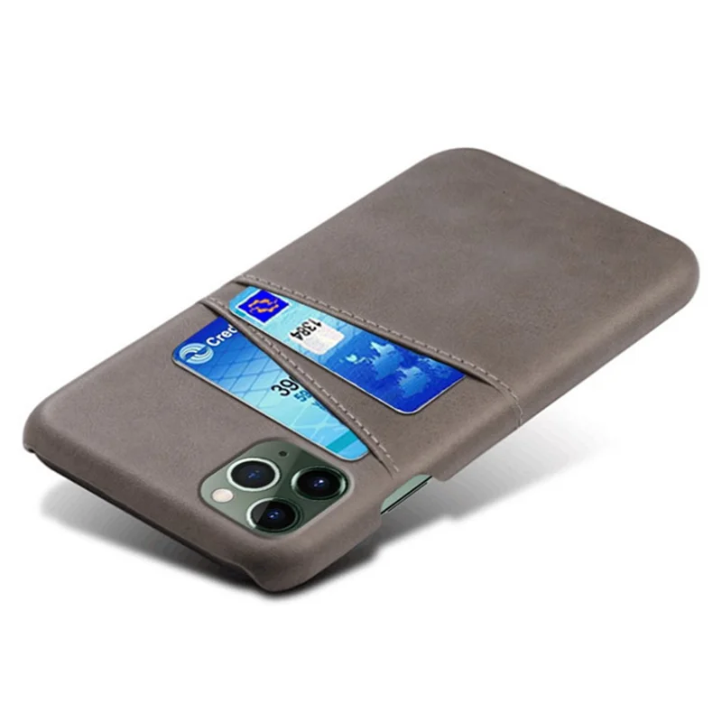 Dual Card Slots Phone Cover for iPhone 15 Plus, Anti-scratch PU Leather Coated PC Protective Back Case - Grey