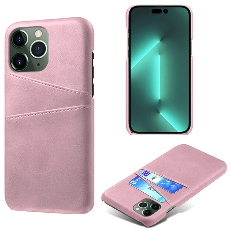 Phone Cover for iPhone 15 Pro , PU Leather Coated PC Protective Back Case with Dual Card Slots - Rose Gold