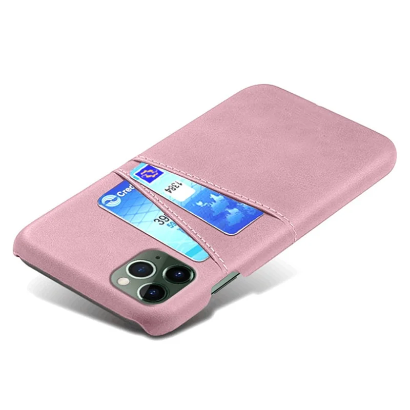 Phone Cover for iPhone 15 Pro , PU Leather Coated PC Protective Back Case with Dual Card Slots - Rose Gold
