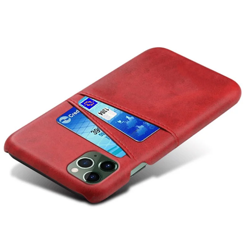Phone Cover for iPhone 15 Pro , PU Leather Coated PC Protective Back Case with Dual Card Slots - Red