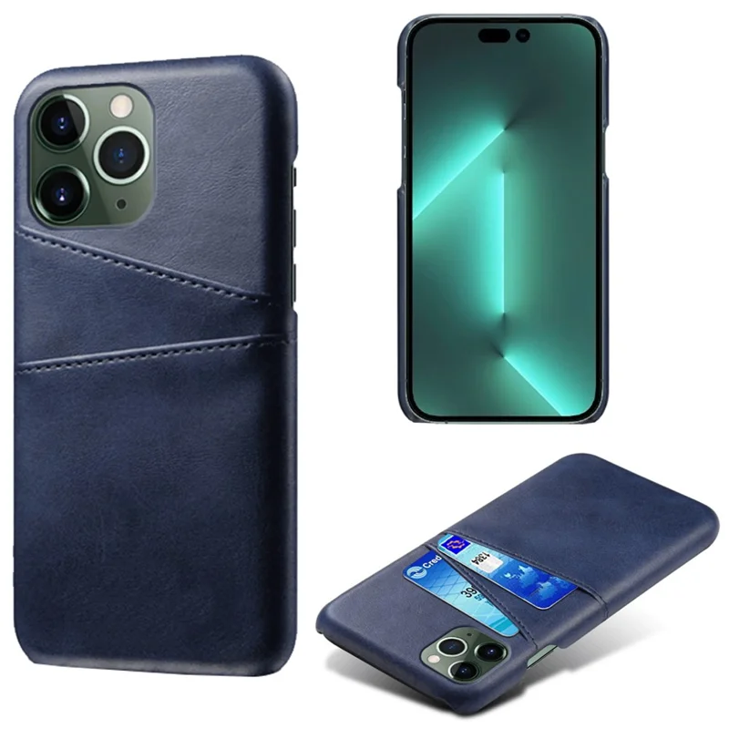 Phone Cover for iPhone 15 Pro , PU Leather Coated PC Protective Back Case with Dual Card Slots - Blue