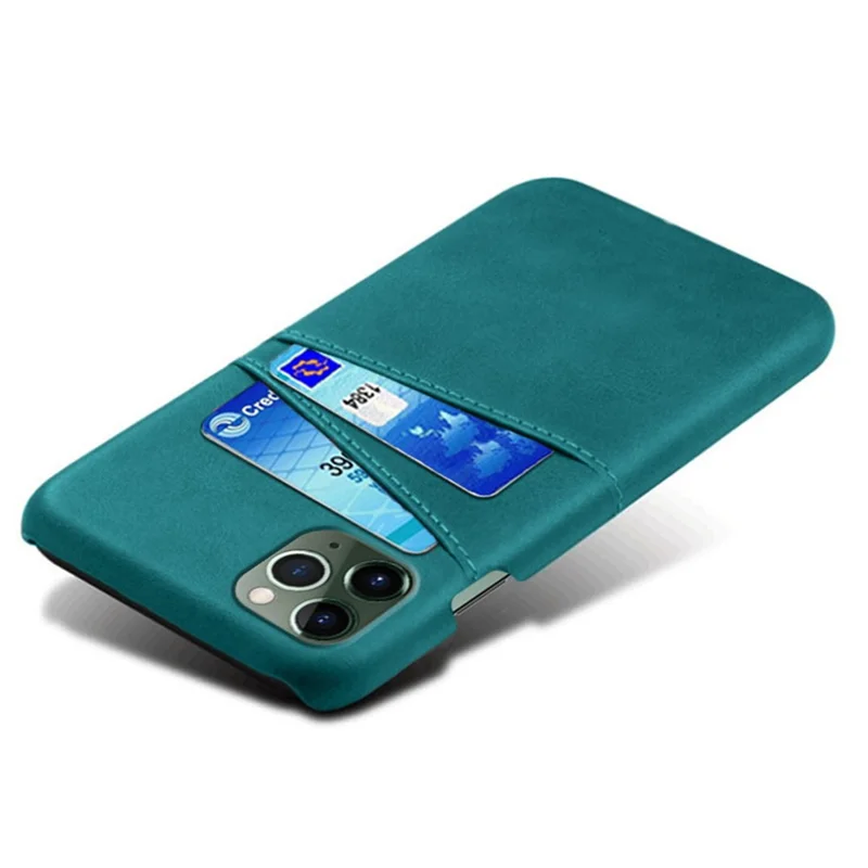 Capa de Telefone para iPhone 15 Pro, Capa Protetora de PC Revestida de Couro PU com Slots Duplos para Cartão - Verde