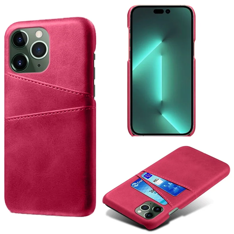Phone Cover for iPhone 15 Pro , PU Leather Coated PC Protective Back Case with Dual Card Slots - Rose