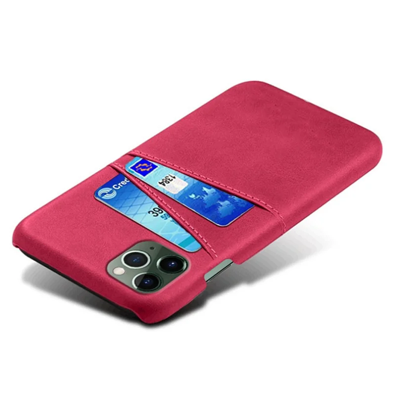Phone Cover for iPhone 15 Pro , PU Leather Coated PC Protective Back Case with Dual Card Slots - Rose