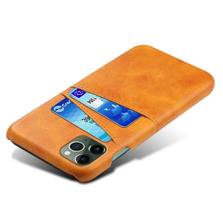 Dual Card Slots Phone Cover für iPhone 15 Pro Max, PU Leder beschichtete PC stoßfeste Rückseite - Orange