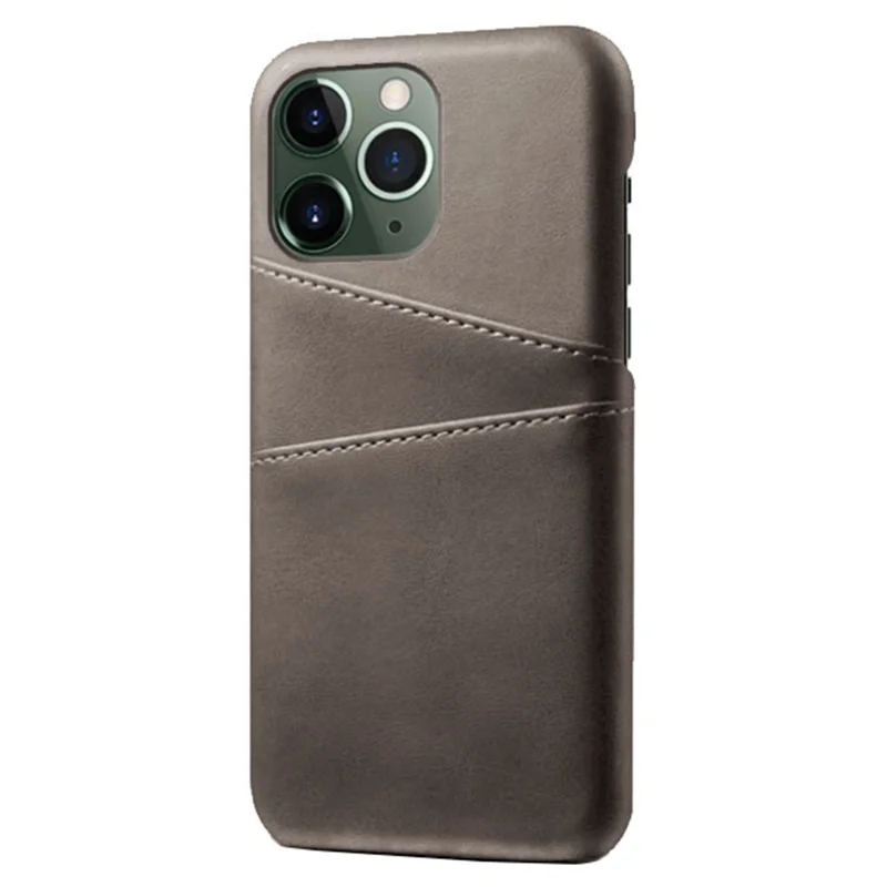 Dual Card Slots Phone Cover for iPhone 15 Pro Max , PU Leather Coated PC Shockproof Back Case - Grey