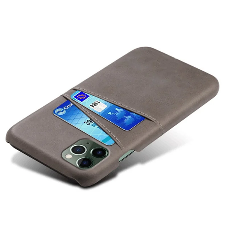 Dual Card Slots Phone Cover for iPhone 15 Pro Max , PU Leather Coated PC Shockproof Back Case - Grey