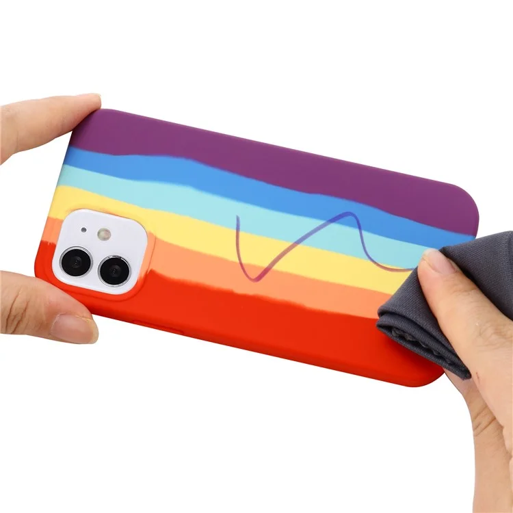 Phone Cover for iPhone 12 mini 5.4 inch , Rainbow Design Liquid Silicone Protective Back Case - Red