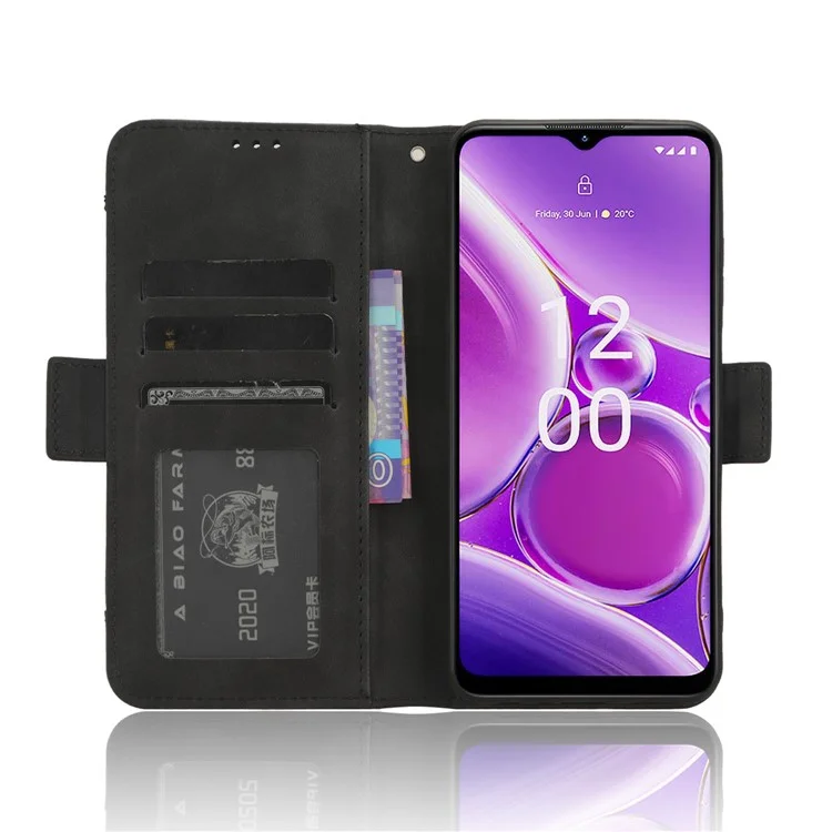 Custodia portafoglio in pelle con più slot per carte per Nokia C300, protezione completa per il telefono - Nero