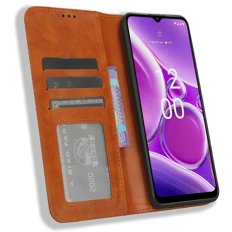 Wallet Retro Phone Case for Nokia C300 , Anti-scratch PU Leather Stand Phone Cover - Brown