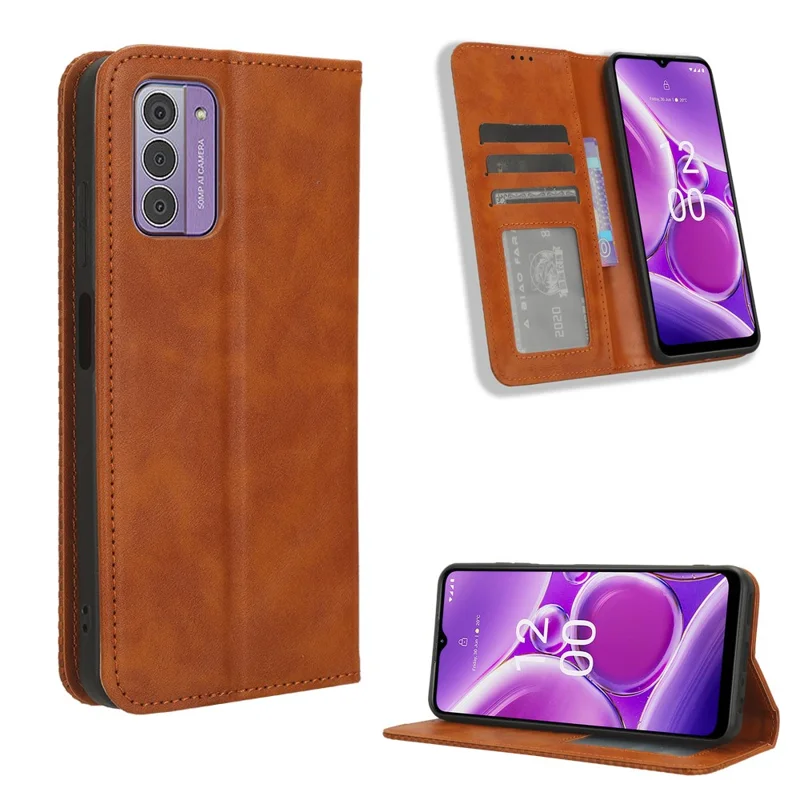 Wallet Retro Phone Case for Nokia C300 , Anti-scratch PU Leather Stand Phone Cover - Brown