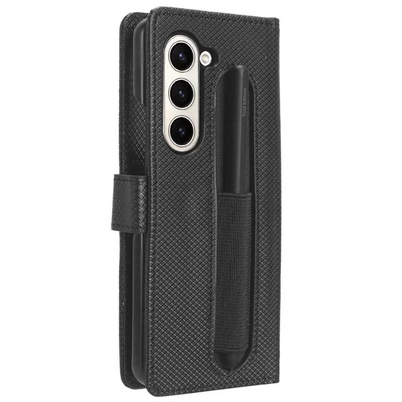 Leather Case for Samsung Galaxy Z Fold5 5G , Diamond Texture Wallet Stand Phone Cover with Pen Slot - Black