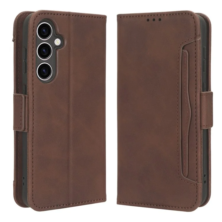 Custodia per telefono con più slot per schede per Samsung Galaxy S23 FE, custodia in pelle con supporto - Marrone