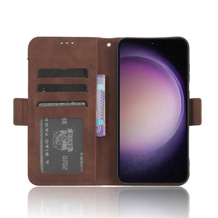 Custodia per telefono con più slot per schede per Samsung Galaxy S23 FE, custodia in pelle con supporto - Marrone
