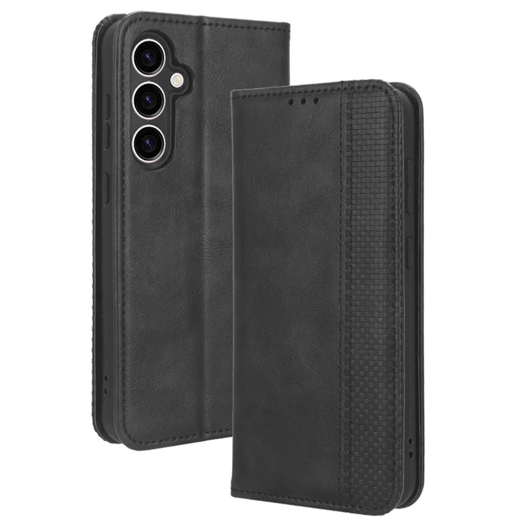 Stand Wallet Phone Case für Samsung Galaxy S23 FE, Retro PU-Leder Schutzhülle - Schwarz