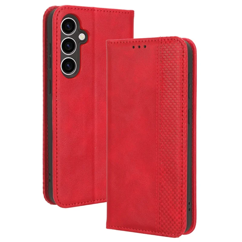 Stand Wallet Phone Case for Samsung Galaxy S23 FE , Retro PU Leather Protective Phone Cover - Red