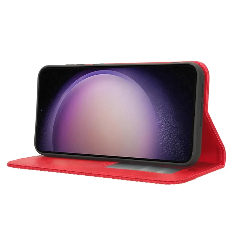 Stand Wallet Phone Case for Samsung Galaxy S23 FE , Retro PU Leather Protective Phone Cover - Red