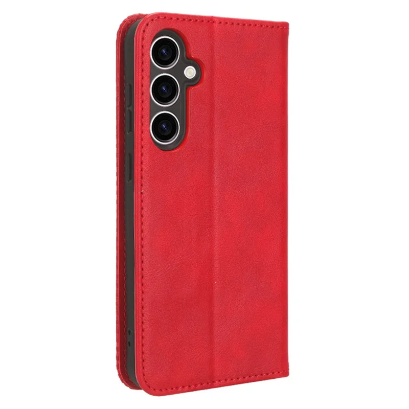 Stand Wallet Phone Case for Samsung Galaxy S23 FE , Retro PU Leather Protective Phone Cover - Red