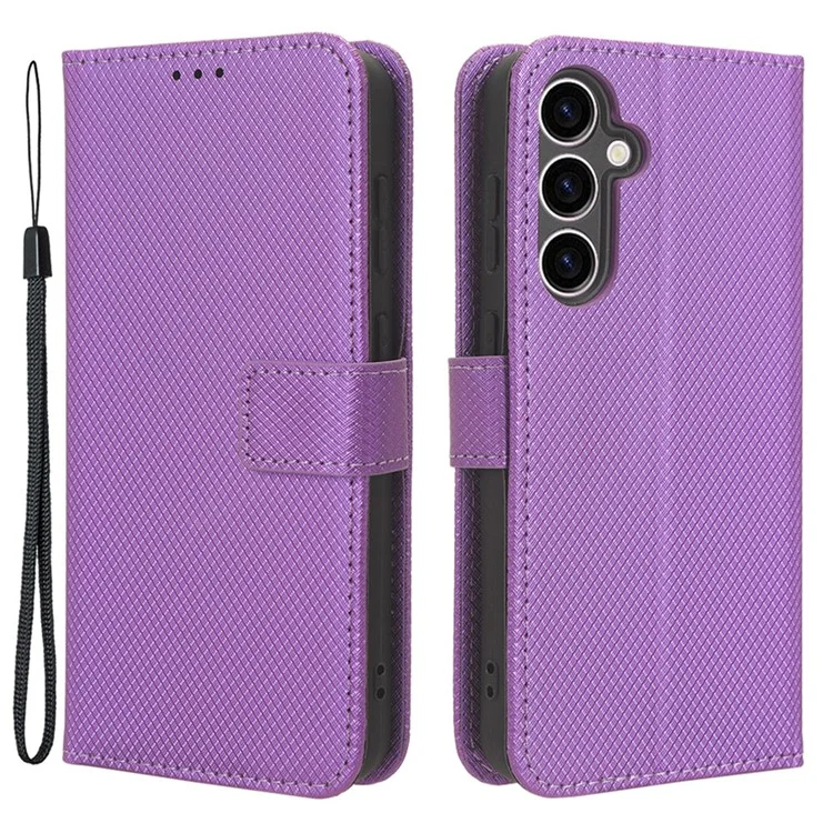 Phone Leather Case for Samsung Galaxy S23 FE , Wallet Stand Diamond Texture Phone Cover - Purple