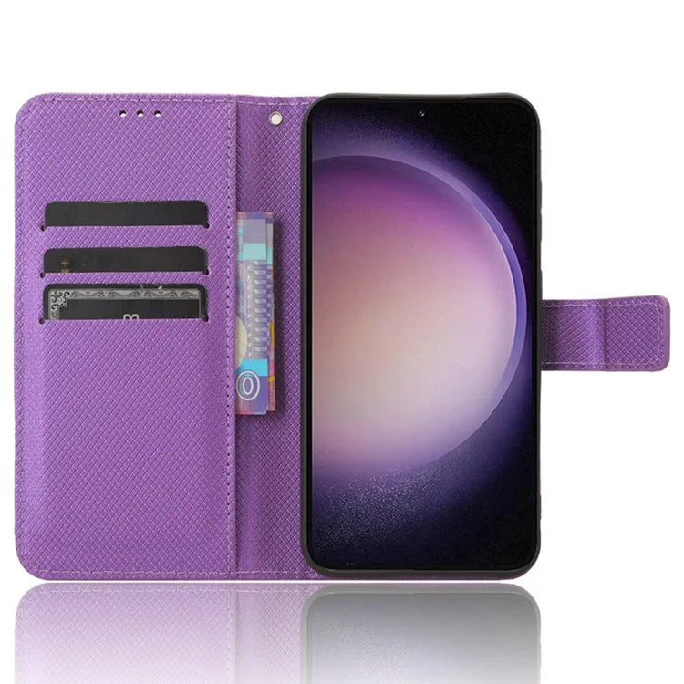 Phone Leather Case for Samsung Galaxy S23 FE , Wallet Stand Diamond Texture Phone Cover - Purple