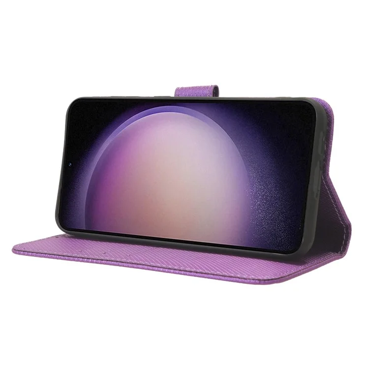 Phone Leather Case for Samsung Galaxy S23 FE , Wallet Stand Diamond Texture Phone Cover - Purple