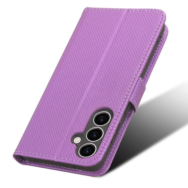 Phone Leather Case for Samsung Galaxy S23 FE , Wallet Stand Diamond Texture Phone Cover - Purple