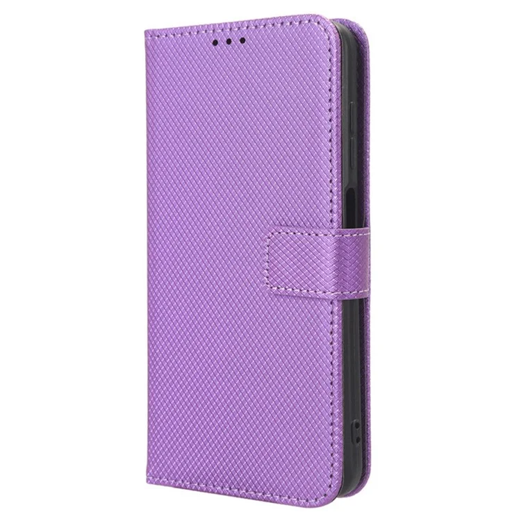 Phone Leather Case for Samsung Galaxy S23 FE , Wallet Stand Diamond Texture Phone Cover - Purple