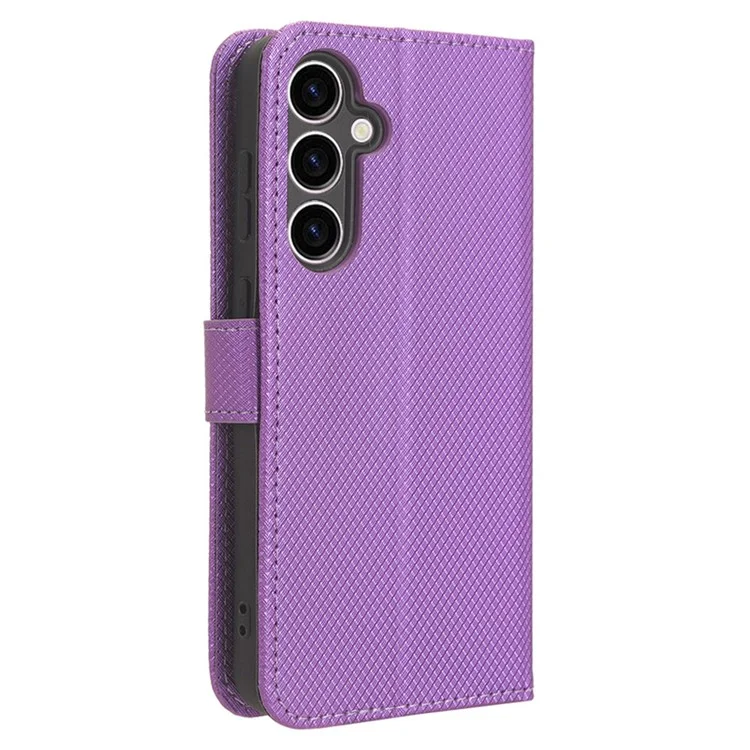 Phone Leather Case for Samsung Galaxy S23 FE , Wallet Stand Diamond Texture Phone Cover - Purple