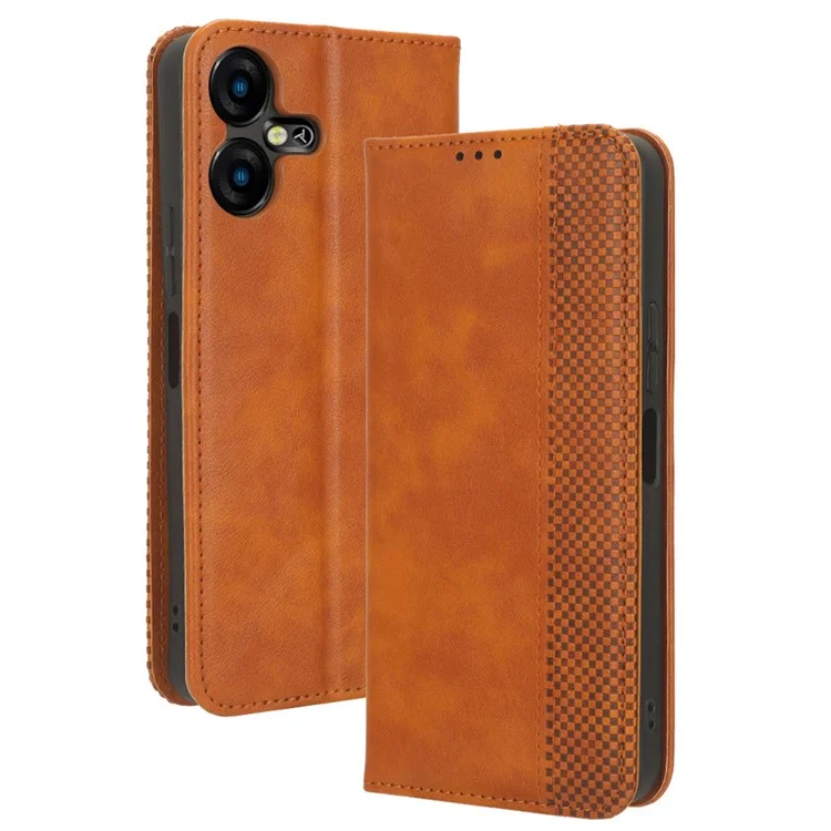 Retro Handyhülle für TECNO Pova Neo 3 4G LH6n, PU-Leder-Ständer-Wallet-Flip-Cover - Braun