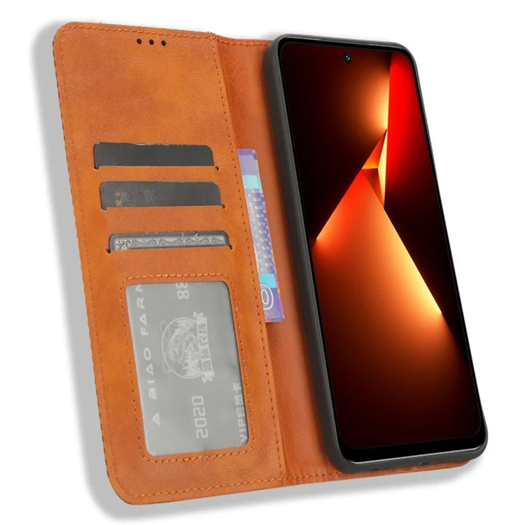 Retro Handyhülle für TECNO Pova Neo 3 4G LH6n, PU-Leder-Ständer-Wallet-Flip-Cover - Braun