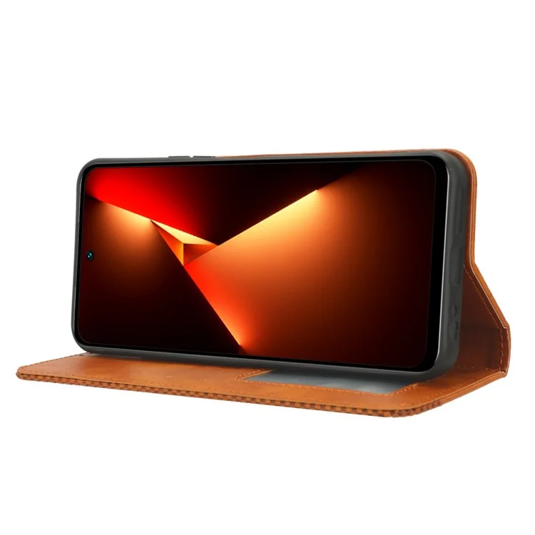 Retro Handyhülle für TECNO Pova Neo 3 4G LH6n, PU-Leder-Ständer-Wallet-Flip-Cover - Braun