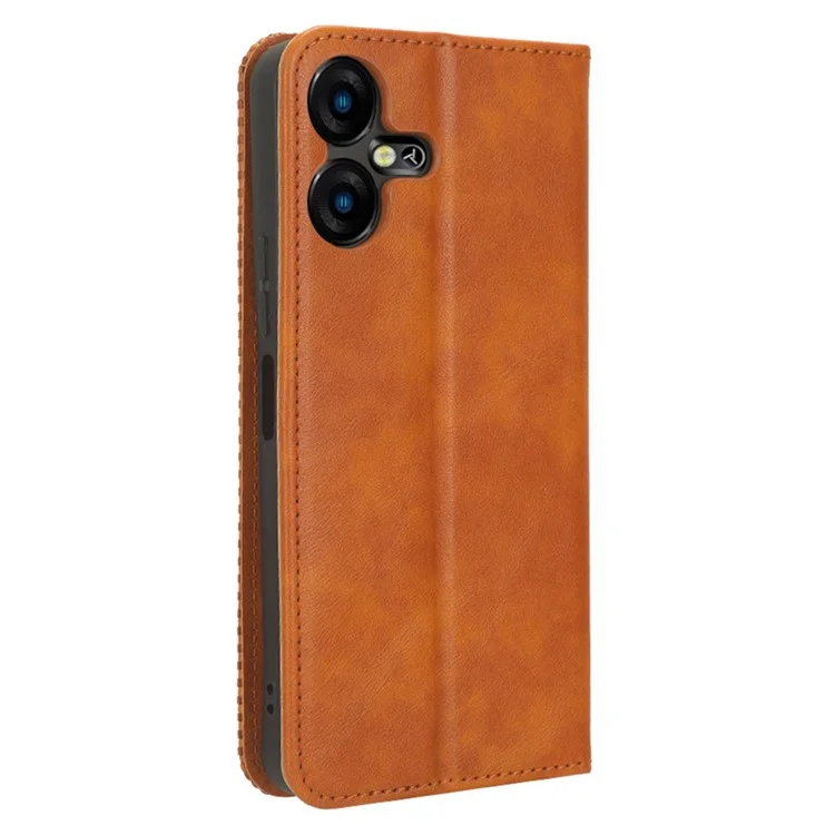Retro Handyhülle für TECNO Pova Neo 3 4G LH6n, PU-Leder-Ständer-Wallet-Flip-Cover - Braun